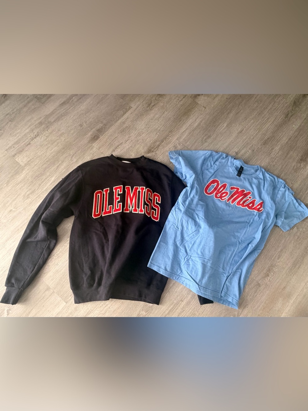 Champion Black Sweatshirt & Light Blue Tee with Red Ole Miss Script